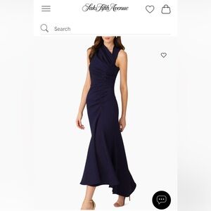 Shoshanna midnight blue runched high low maxi dress